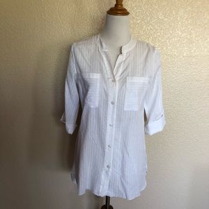 Soft Surroundings White Button Down Shirt Top PXS